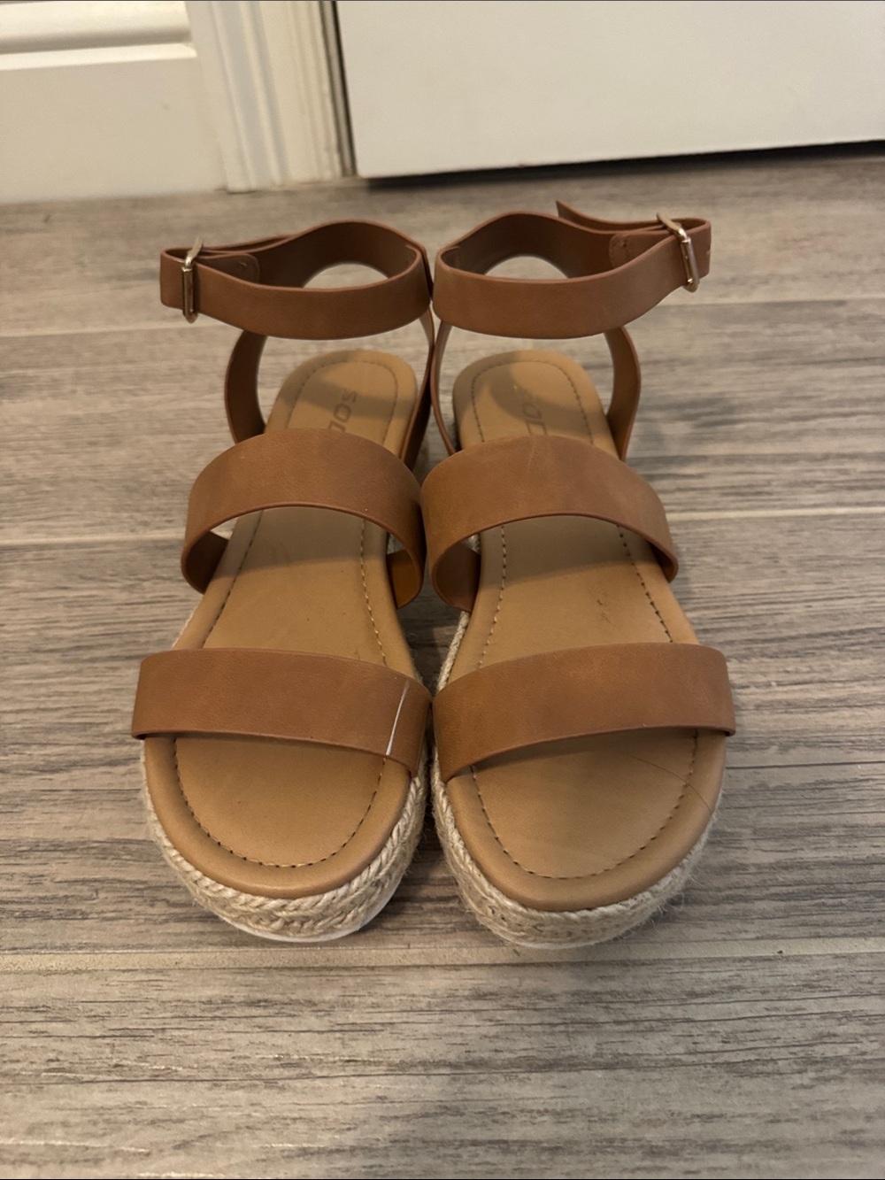 Soda Girls Tan Double-Strap Ankle Buckle Sandals